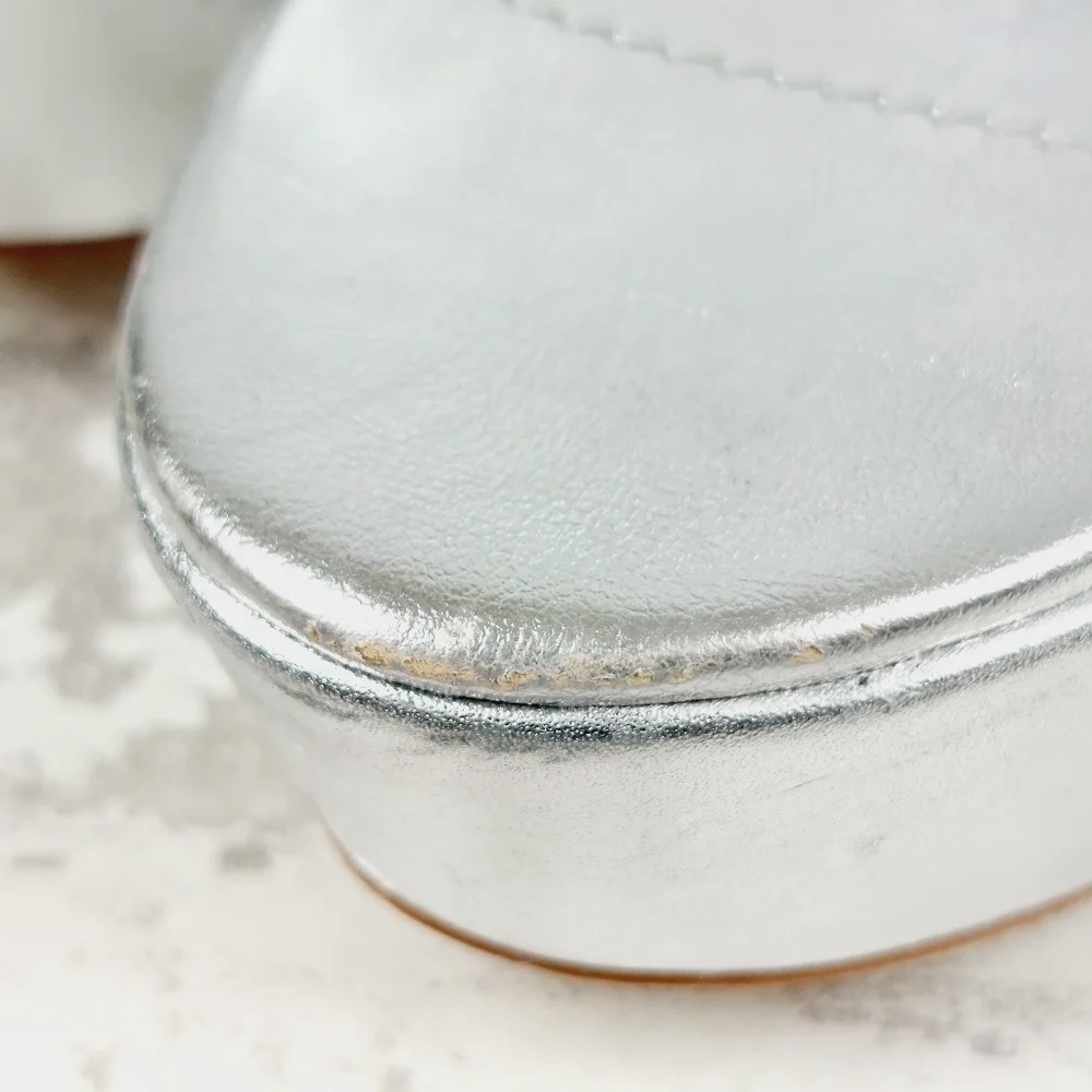 NEW SCHUTZ Silver Leather Platform High Heel Buckle Ankle Strap Sandals W491 - Picture 13 of 14